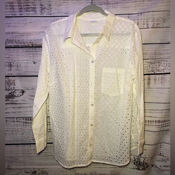 Lascana Women's White Eyelet Button Down Shirt NWOT size 46 Euro 14 US - Picture 1 of 11